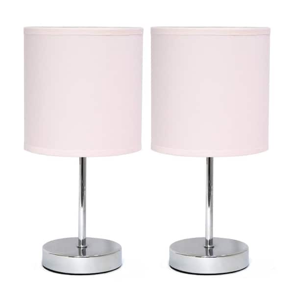 Creekwood home 11.81 in. Metal Two Pack Petite Stick Table Desk Lamp Set and Fabric Drum Shade (Set of 2), Blush Pink Shades