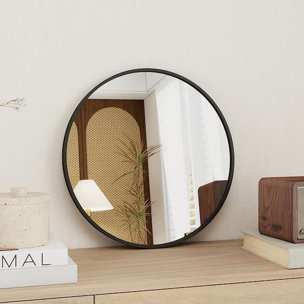 Maypex Black 20 in. W x 20 in. H Round Aluminum Framed Circular Wall Mirror