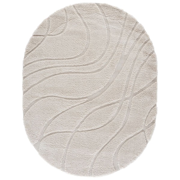 Florida Shag 6 x 8 Creme/Creme Wave Oval Rug