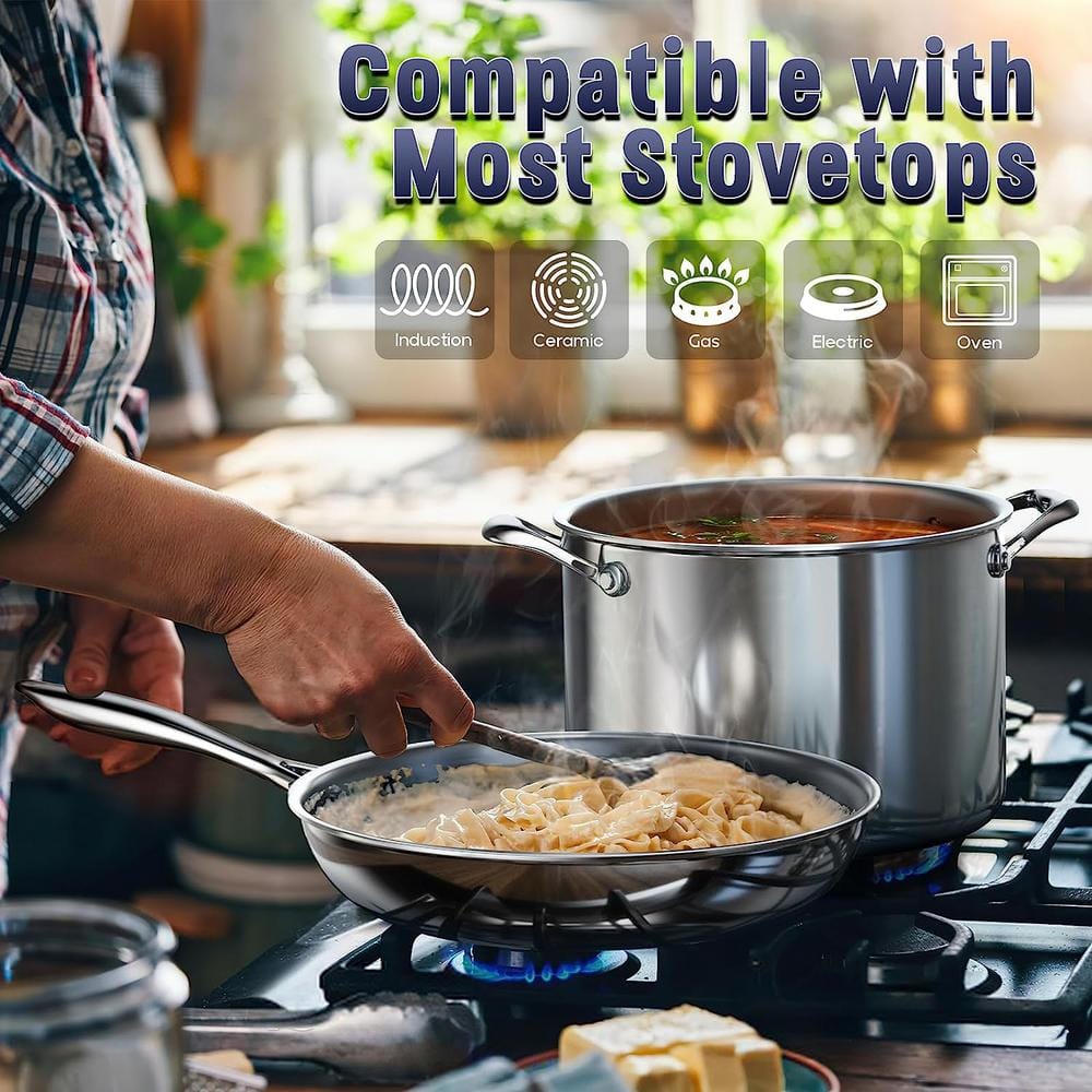 Large Stainless Steel Stockpot with Lid for All Stovetops