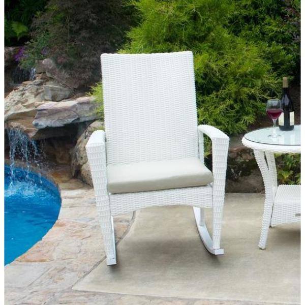 Tortuga Outdoor Bayview White Magnolia Wicker Rocking Chair With Tan Cushion Bay R Tortuga Outdoor Bayview White Magnolia, Magnolia Outdoor Furniture