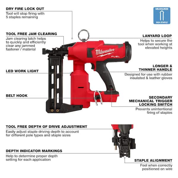 Milwaukee M18 FUEL 18-Volt Lithium-Ion Brushless Cordless Utility Fencing  Stapler (Tool-Only) 2843-20 The Home Depot