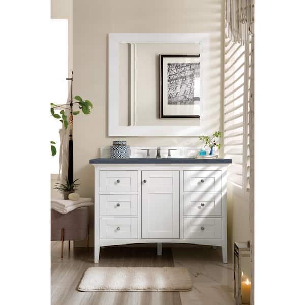 James Martin Vanities Palisades 48 in. W x 23.5 in.D x 35.3 in. H Single Bath Vanity in Bright White with Quartz Top in Charcoal Soapstone