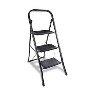 3 Step Ladder, Folding Step Stool with Wide Anti-Slip Pedal, 330 lbs Sturdy Steel Ladder, Black