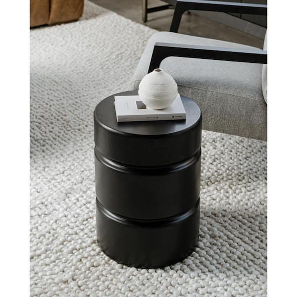 NADAAL STUDIOS Isaac 15 in. x 15 in. x 18 in. Round Fiber Reinforced Natural Concrete Finish Modern Accent Table in Black