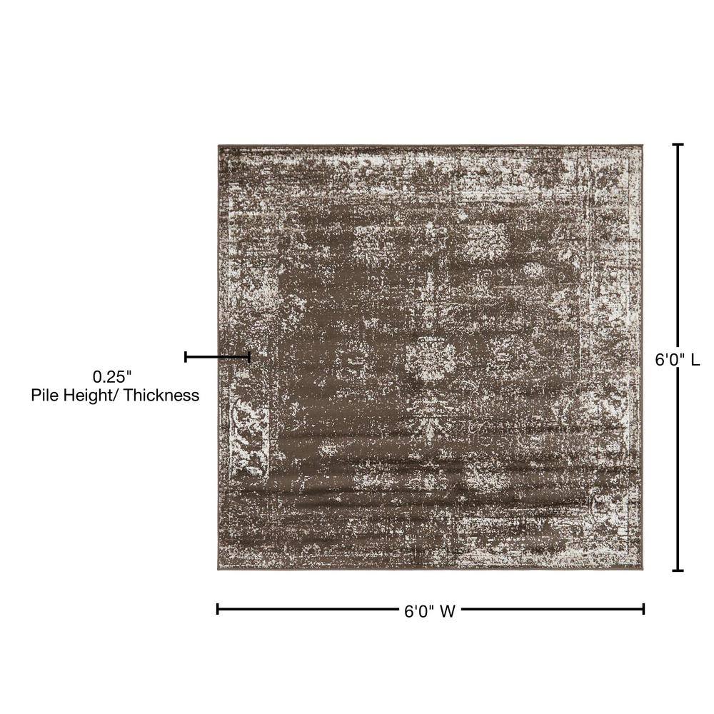 Casino Sofia 6' 1" Square Brown Indoor Easy-Care Rug
