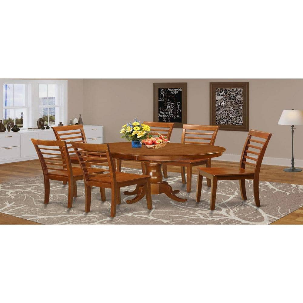 East West Furniture 7-Piece Oval Saddle Brown Finish Solid Wood