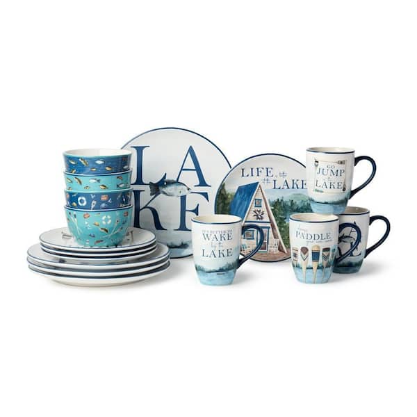 Wake at the Lake 16-Piece Multi-Colored Ceramic Dinnerware Set