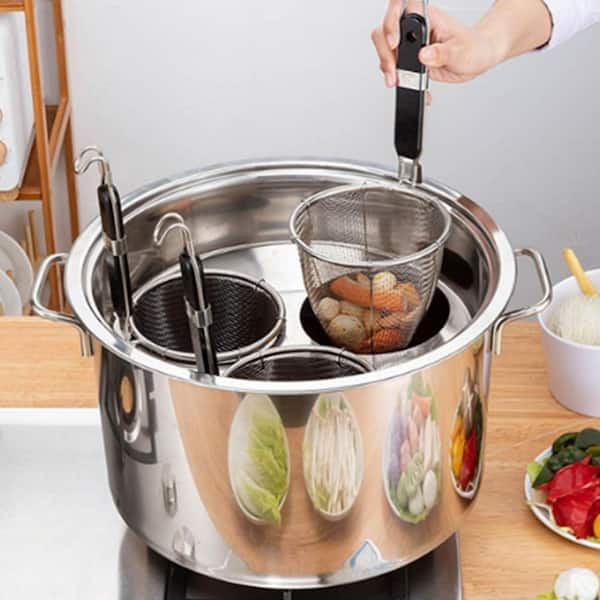 Stainless Steel Pasta Cooker Set with 3-Piece Strainer Basket, 8 qt. Stock Pot with Lid, Pasta Insert for Cooking