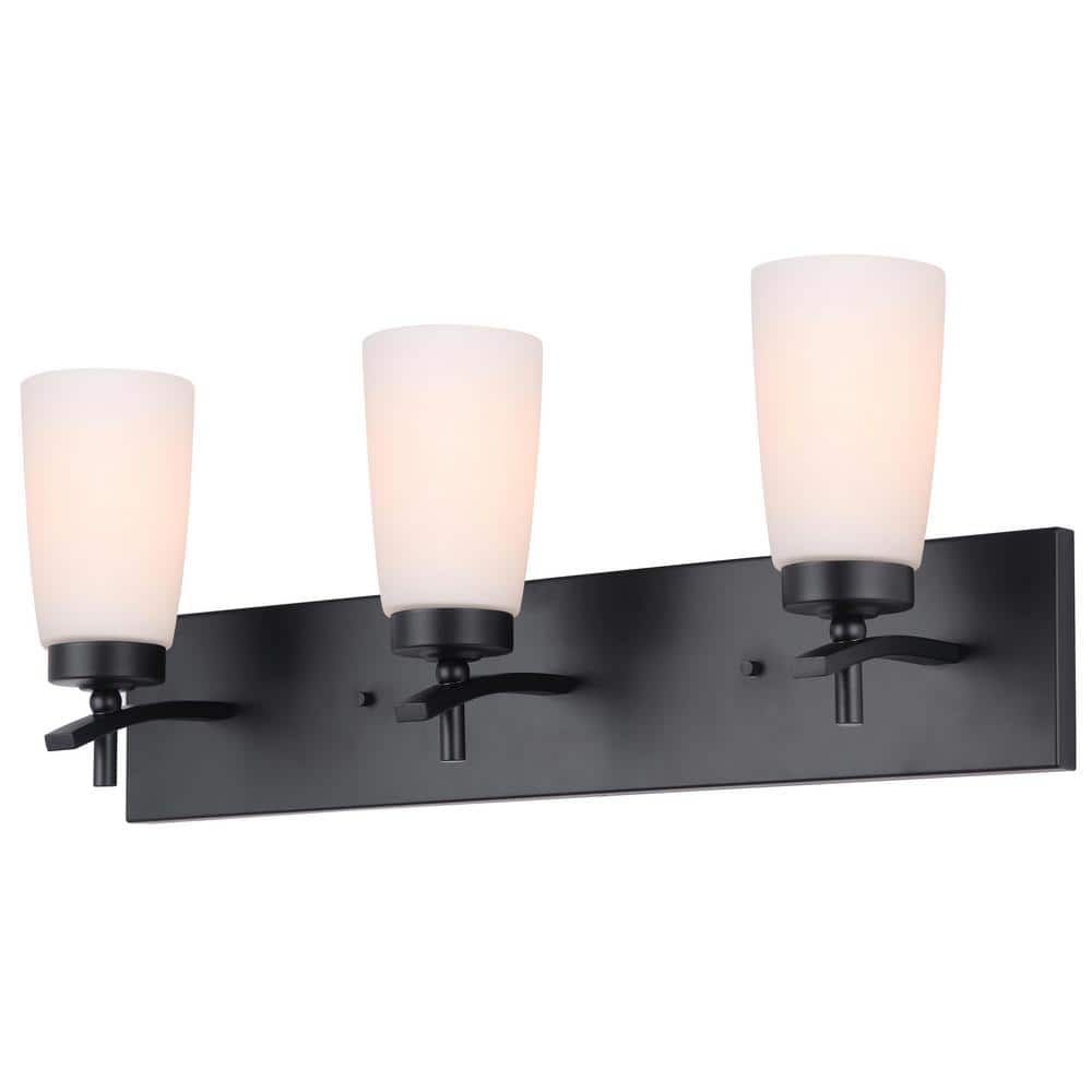 CANARM Portia 24 in. 3-Light Matte Black Vanity Light with Opal Glass Shade -  IVL326A03BK