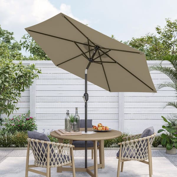 Sonkuki 7.5 ft. Patio Market Crank and Tilt Umbrellas, Table Umbrellas, UV-Resistant Canopy in Taupe
