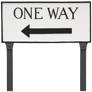 7.25 in. x 15.75 in. Standard Rectangle Left One Way Statement Plaque Sign with 23 in. Lawn Stakes-White/Black