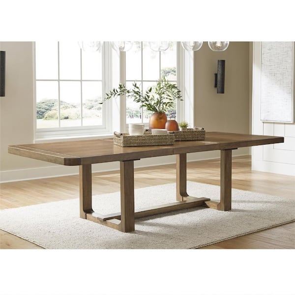 Cabalynn Transitional Brown Wood 46 in. Trestle Extendable Dining Table Seats 8