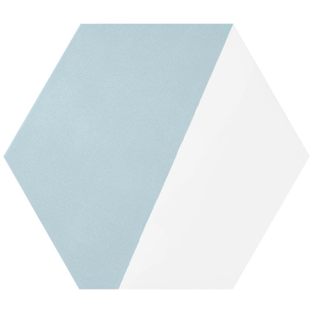 GeoHex Turquoise and White 8" Matte Porcelain Hexagon Tile