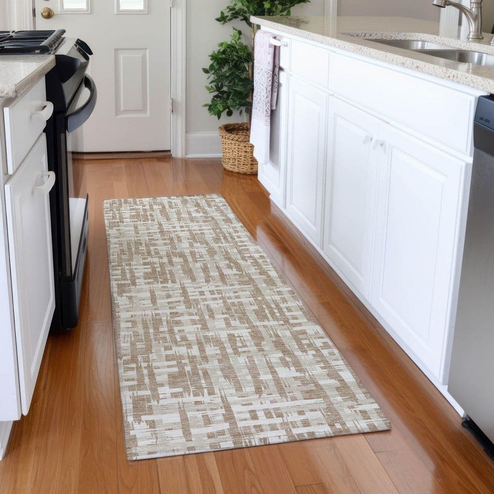 Mayfield Premium Machine Washable Abstract AMF1059 Tan 2 ft. 3 in. x 7 ft. 6 in. Runner Rug price history on PriceWatchPro