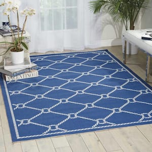 Rope Navy Blue 5 ft. x 7 ft. Trellis Transitional Indoor/Outdoor Patio Area Rug