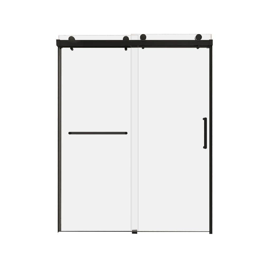 59 in. W x 76 in. H Frameless Double Sliding Shower Door in Matt Black with