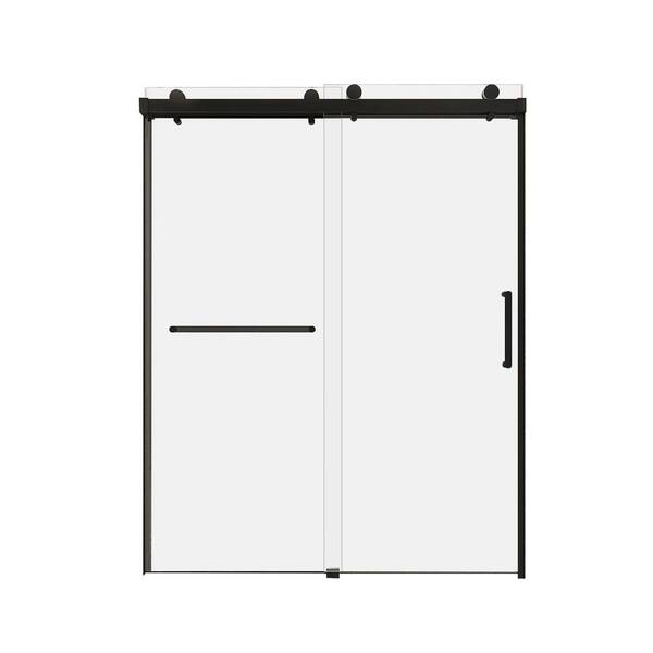 Unbranded - 59 in. W x 76 in. H Frameless Double Sliding Shower Door in Matt Black with Clear Tempered Glass