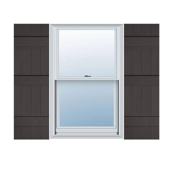 Ekena Millwork 14 in. x 64 in. Lifetime Vinyl Custom Four Board Joined Board and Batten Shutters Pair Musket Brown