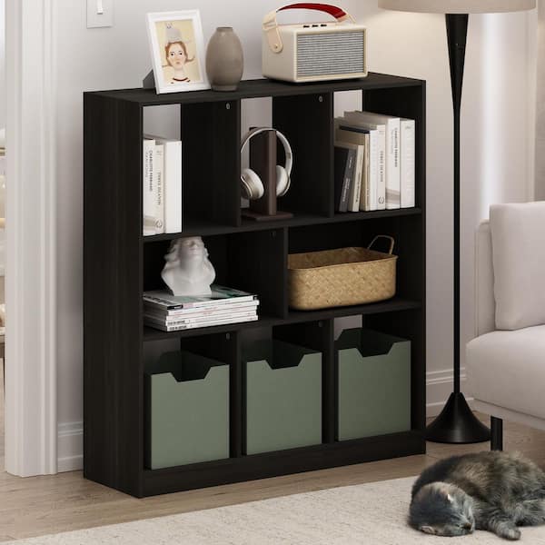 Daly 39.37 in. Tall Espresso Wood 8-Shelf Horizontal Bookcase