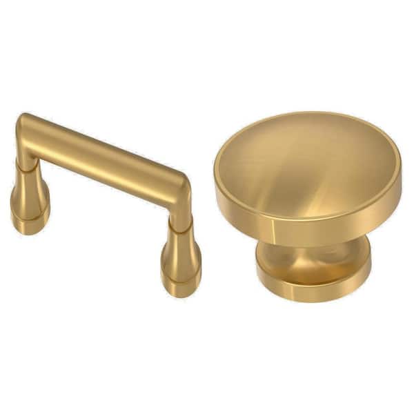 Phoebe 3 in. Modern Gold Drawer Pull and 1-1/3 in. Round Knob Combo