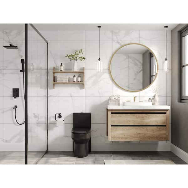 Liberty 12 in. Rough In 1-Piece 1.1/1.6 GPF Dual Flush Round Toilet in Matte Black, Black Button and Seat Included