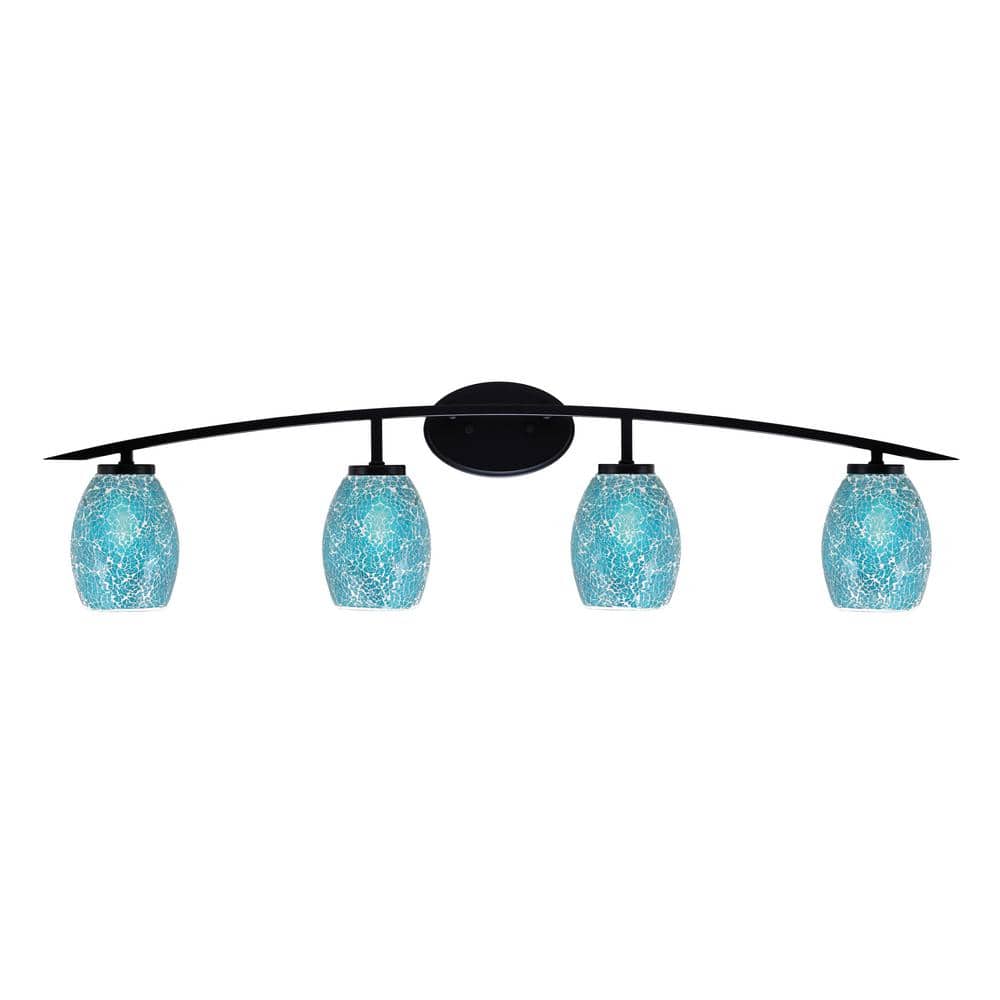 Siena 40 in. 4-Light Matte Black Vanity-Light with 5 in. Turquoise Fusion G