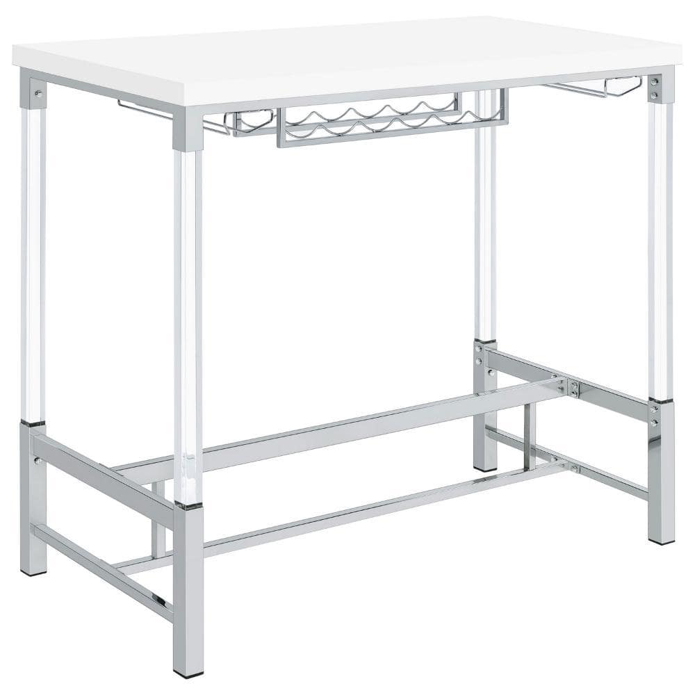White Acrylic and Metal Bar Height Table with Wine Storage