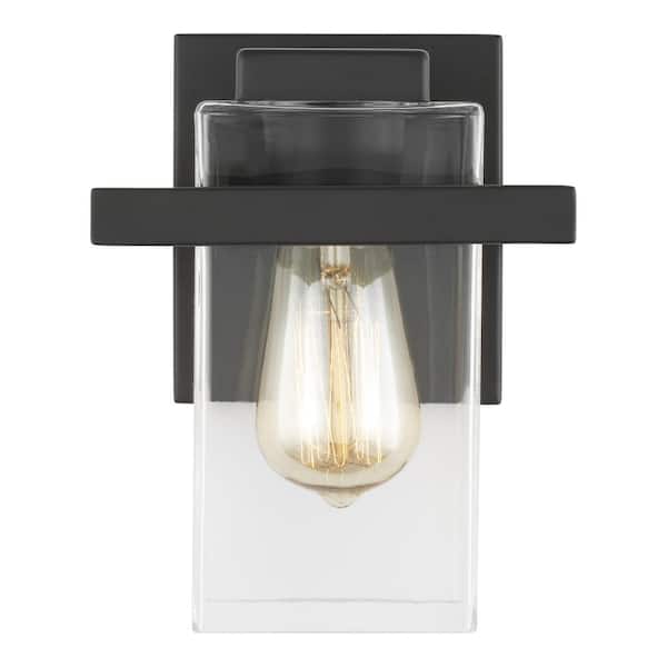 Generation Lighting Mitte 6.5 in. 1-Light Matte Black Industrial Transitional Wall Sconce Vanity Light with Clear Glass Shade Panels