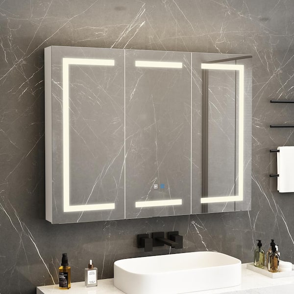 FUFU&GAGA 47.2 in. W x 35.4 in. H Rectangular Surface Mount Bathroom Medicine Cabinet with Mirror, Anti-fog function, LED Lights