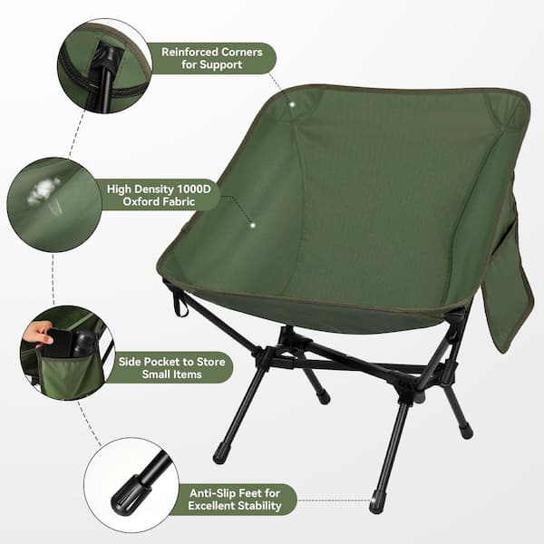 OGETFUUR Green Aluminum Ultralight Camping Chair with Carry Bag