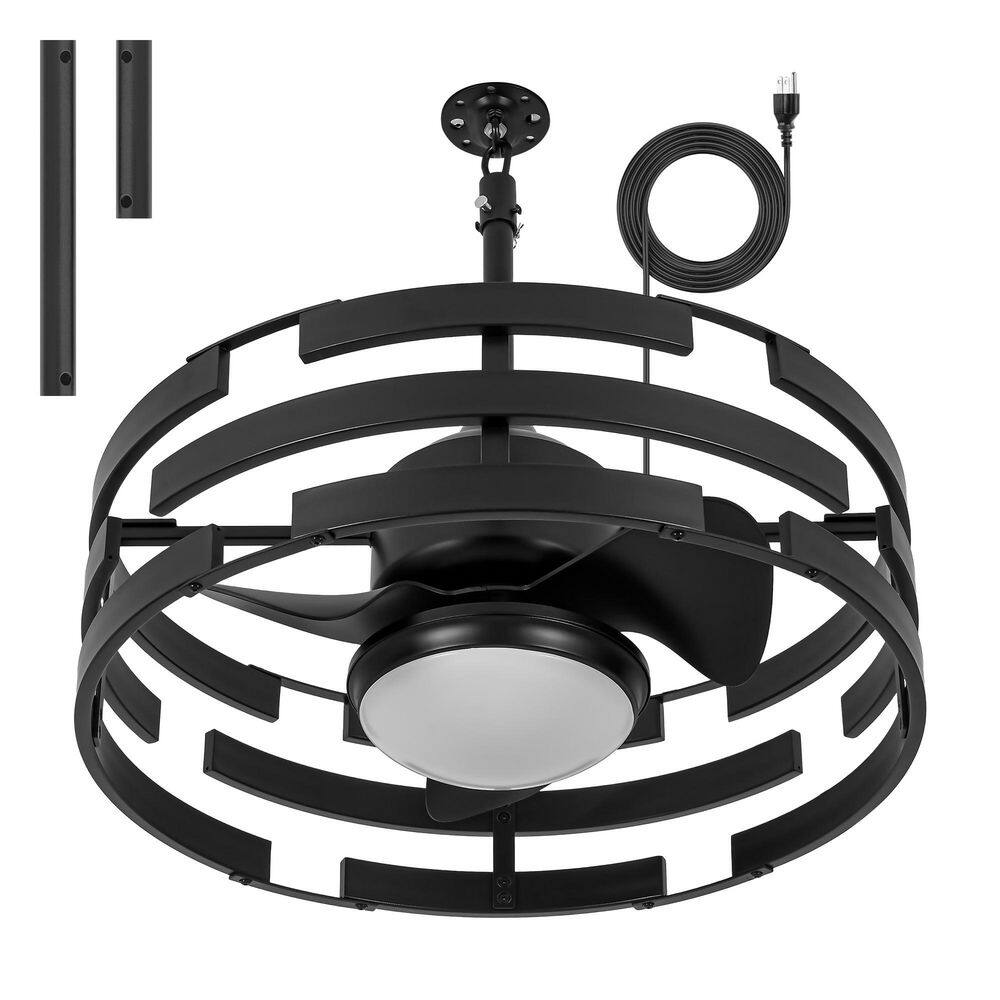 Vortix 20 in Black Waterproof Iron Cage Ceiling Fan with Downrod Mount, 3CCT Dimmable LED and Quiet Reversible DC Motor price history on PriceWatchPro