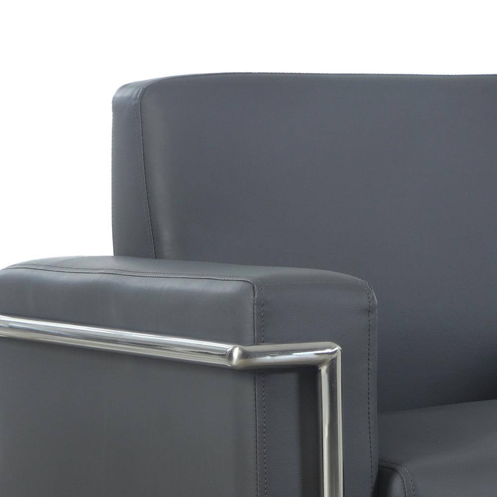 Sleek Dark Gray Faux Leather 36" Metal Frame Accent Armchair