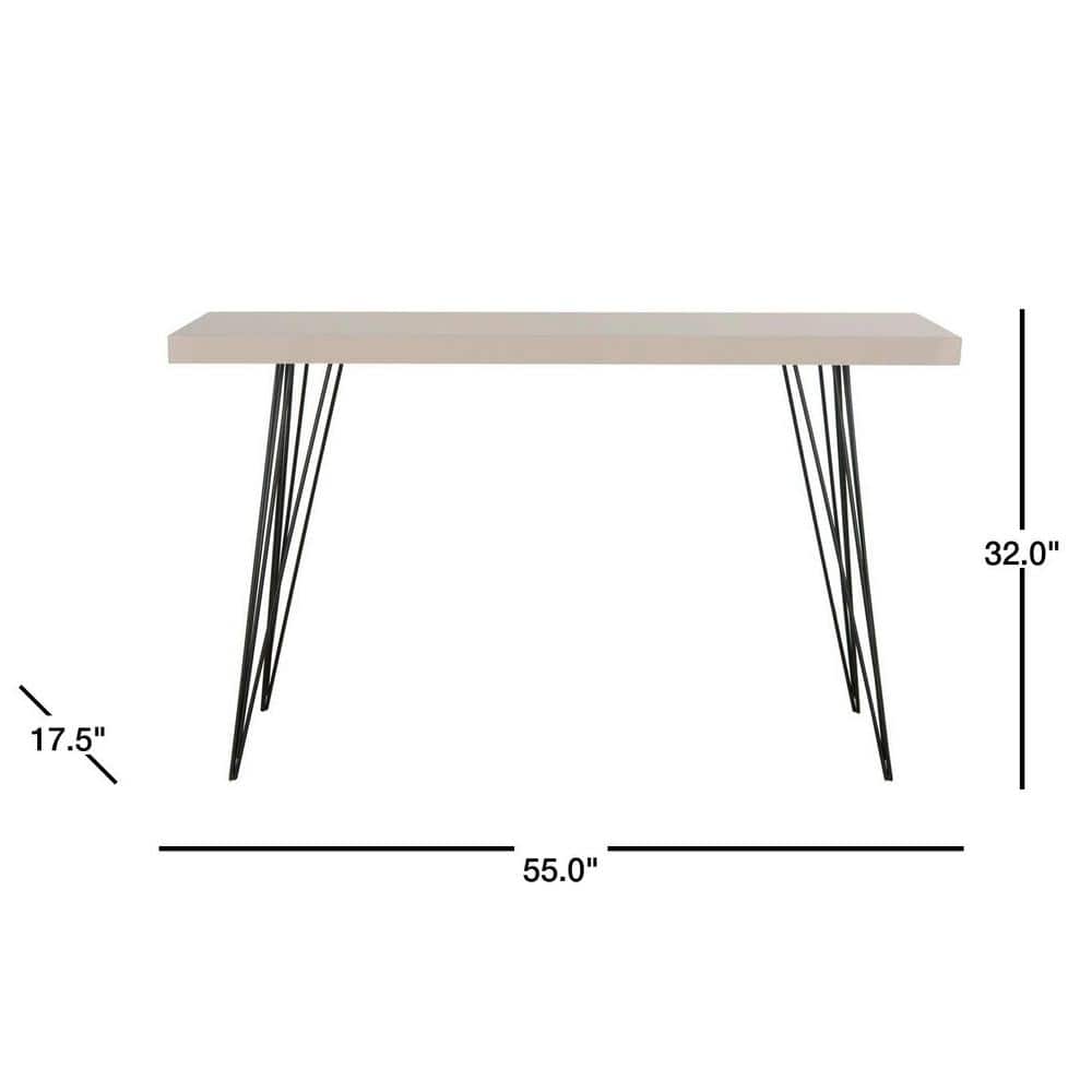Transitional Taupe and Black Rectangular Console Table with Iron Legs