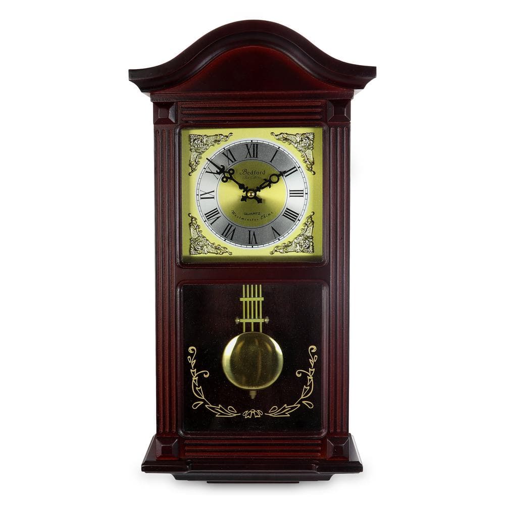 Bedford Clock Collection 22 Inch Wall Clock in Mahogany Cherry Oak Wood with Brass Pendulum and 4 Chimes -  98592705M