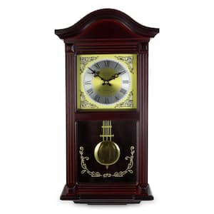 22 Inch Wall Clock in Mahogany Cherry Oak Wood with Brass Pendulum and 4 Chimes