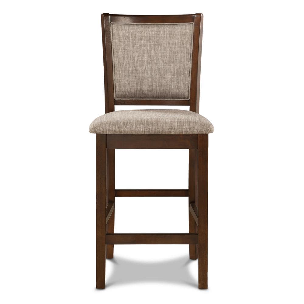Transitional Cherry Brown 5-Piece Round Bistro Dining Set with Fabric Chairs