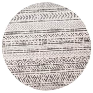 Geometric Distressed Bohemian Gray 6 ft. 6 in. Round Area Rug