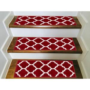 Carpet Stair Treads SET of 7 Red Skid-Resistant Rugsmart Rubber Backing 