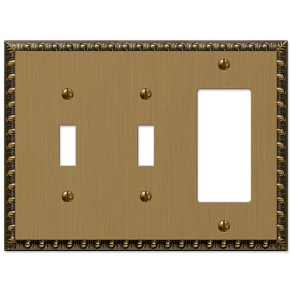 AMERELLE Antiquity 3 Gang 2-Toggle and 1-Rocker Metal Wall Plate - Brushed Brass