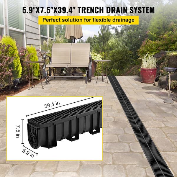 VEVOR Trench Drain System, Channel Drain with Plastic Grate, 5.9x7