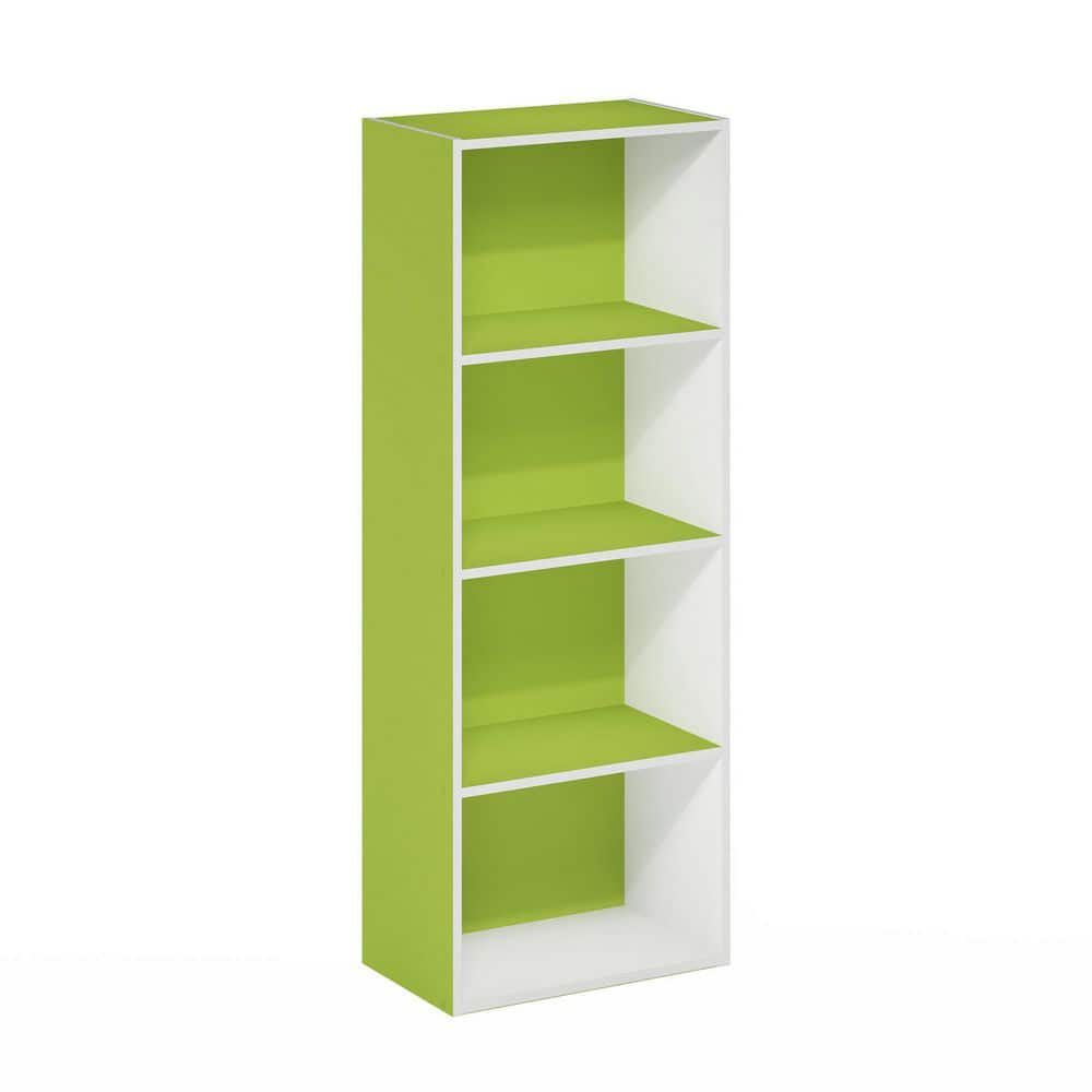 Furinno Luder 4-Tier Open Shelf Bookcase  Green/White