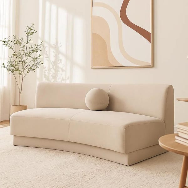 77 in. Pillow Top Arms Velvet Curved Sectional Sofa in Camel Brown