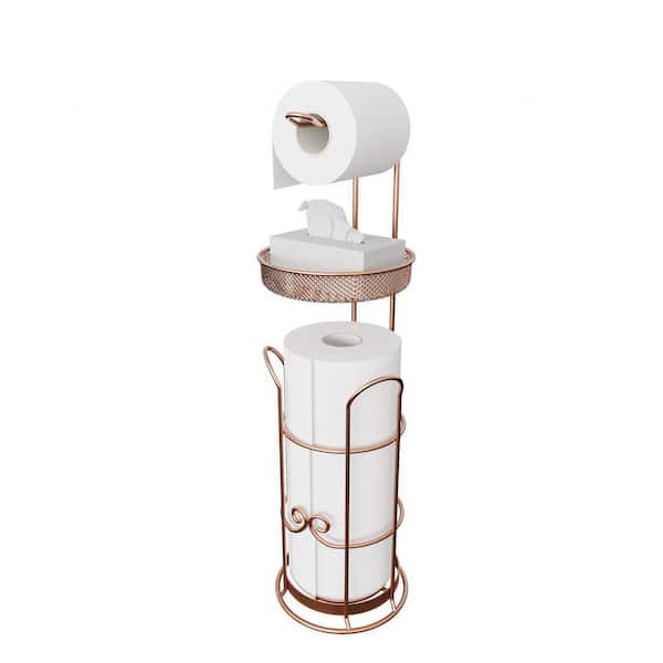 Freestanding Toilet Tissue Roll Holder with Dispenser and Shelf for  Bathroom Storage Holds 4 Rolls in Brown