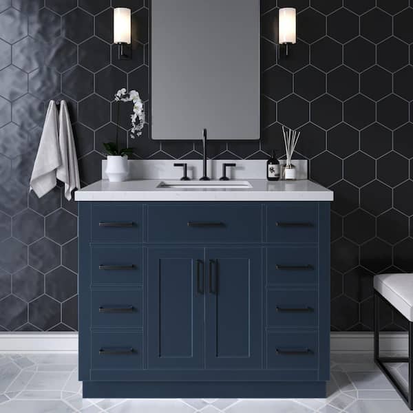 Hepburn 42 in. W x 22 in. D x 36 in. H Single Sink Freestanding Bath Vanity in Midnight Blue with Carrara Qt. Top