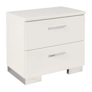 15.25 in. 2-Drawer White Wooden Nightstand