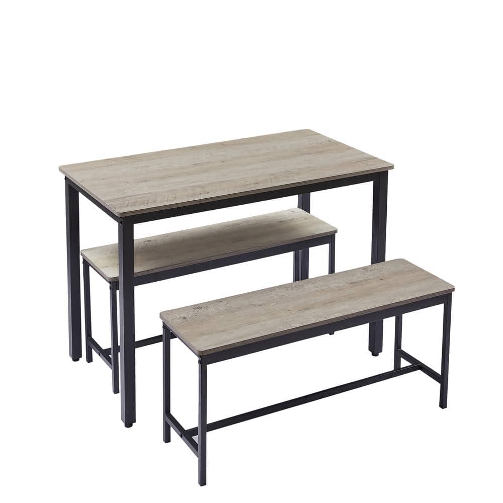 3 Pieces Grey Metal Outdoor Dining Set, Indoor Industrial Style Dining Tabl