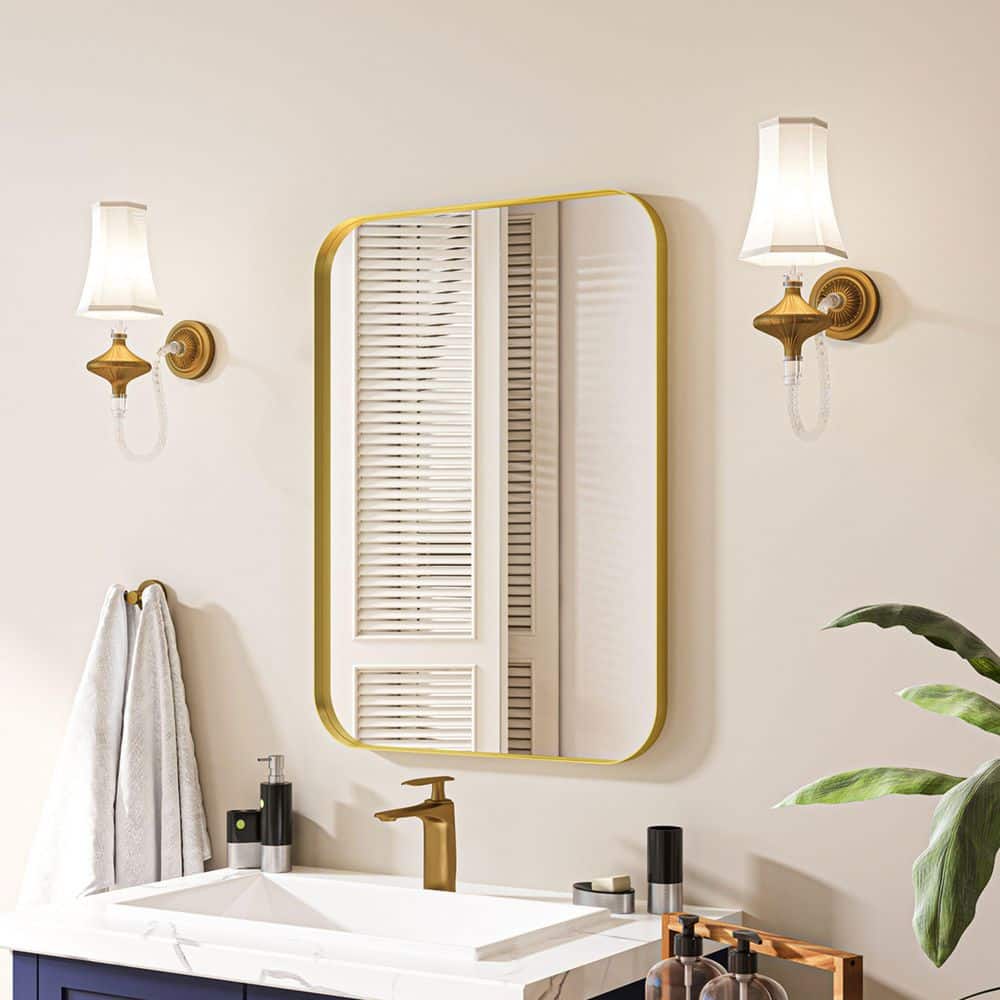 22 in. W x 30 in. H Rectangular Aluminum Framed Wall Bathroom Vanity Mirror in Gold price history on PriceWatchPro