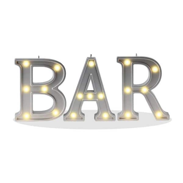 Silver Finish BAR Marquee Letter Series LED Illuminated Decorative Indoor Wall Table Sign for Home Bar Decor