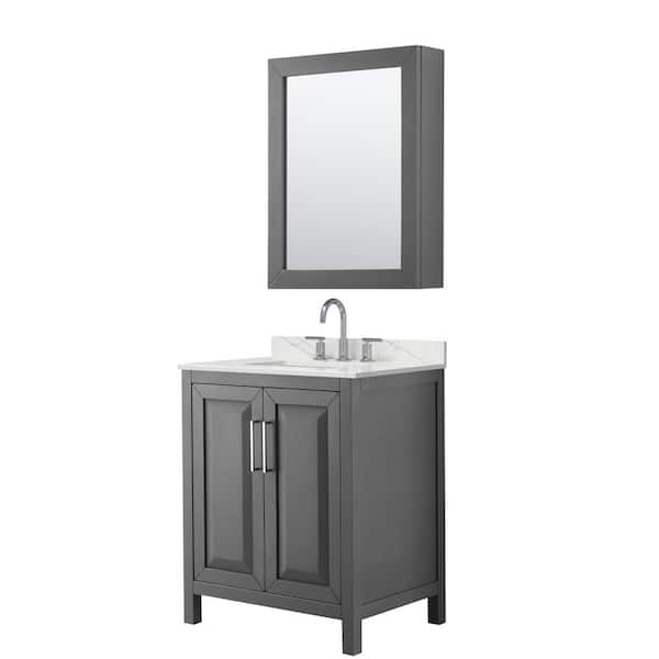 Wyndham Collection Daria 30 in. W. x 22 in. D x 35.75 in. H Single Bath Vanity in Dark Gray with Giotto Quartz Top and Medicine Cabinet
